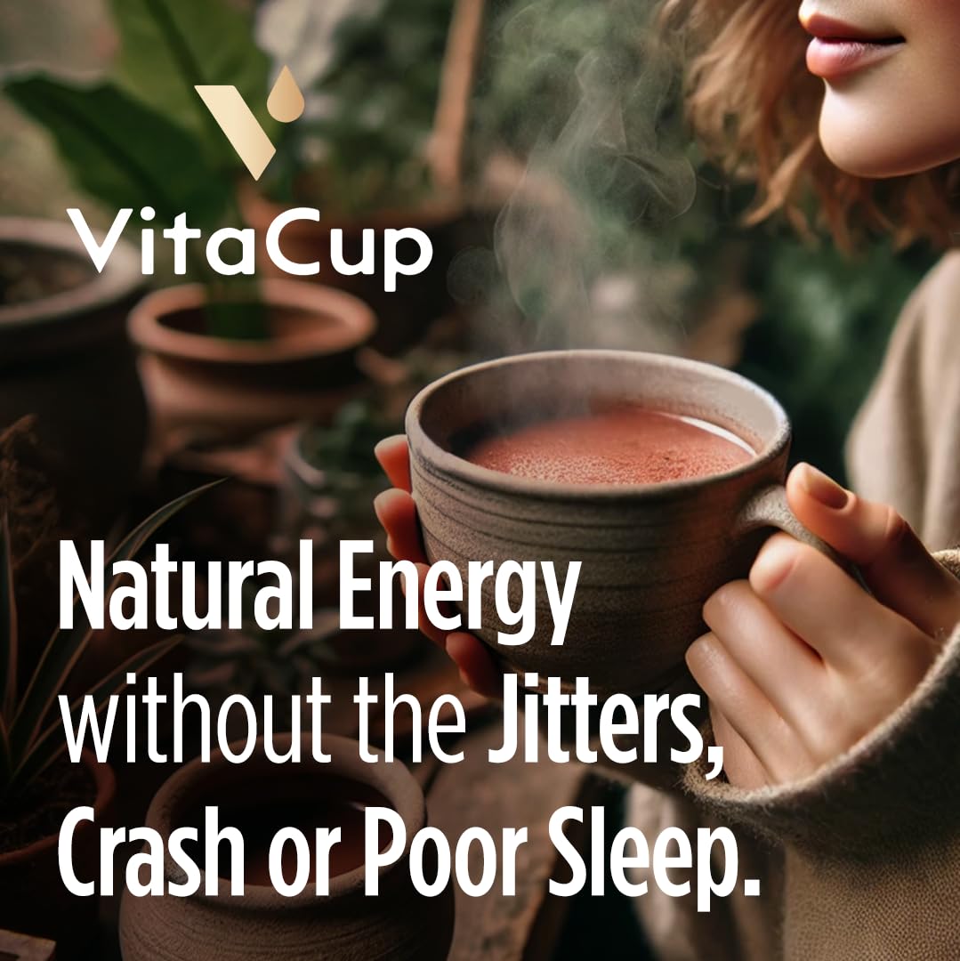 VitaCup Mushroom Coffee Alternative Instant Drink Mix | Mushroom Coffee Substitute for Natural Energy & Focus | Lion’s Mane, Yerba Mate, & Chaga | Cacao, Cinnamon, & B Vitamins | 3 Bags, 90 Servings
