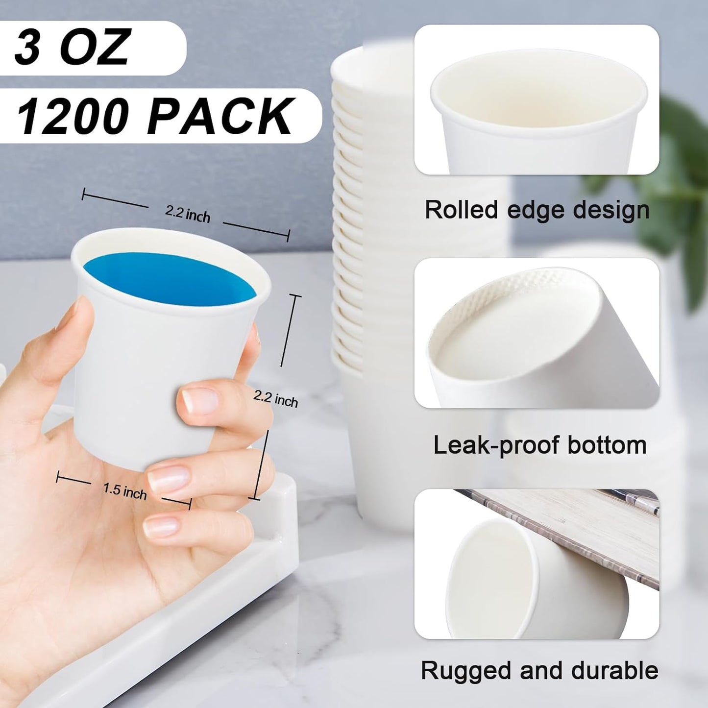 1200 Pack 3 oz Paper Cups, Small Disposable Bathroom Mouthwash Cups, Espresso Cups,Mini White Paper Cups 3 Ounce for Parties, Bathroom, Picnics, Travel and Events