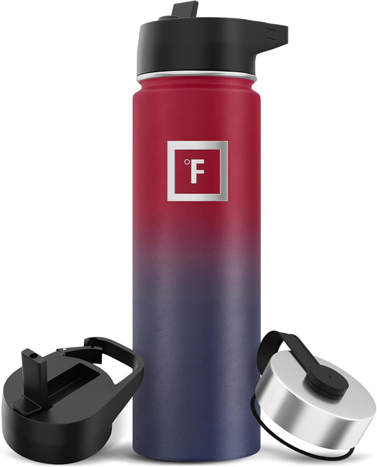 IRON °FLASK Camping & Hiking Hydration Flask with 3 Lids - Stainless Steel, Double Walled & Vacuum Insulated Water Bottle - Leak Proof & BPA Free (Dark Rainbow, Straw - 22 oz)