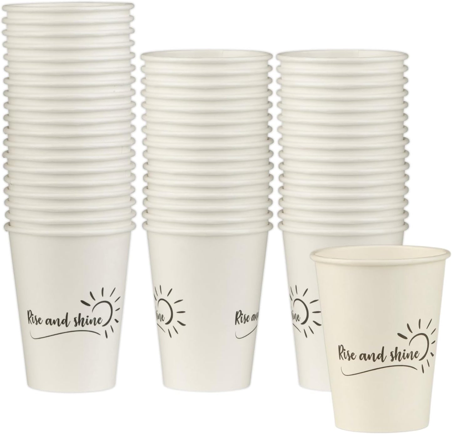Smygoods Disposable Coffee Cups, To Go Paper Hot Cups, Rise and Shine Design (12 OZ, 50 Count) For Hot Beverages, Coffee, Tea, Espresso, Cocoa - Vasos Para Cafe