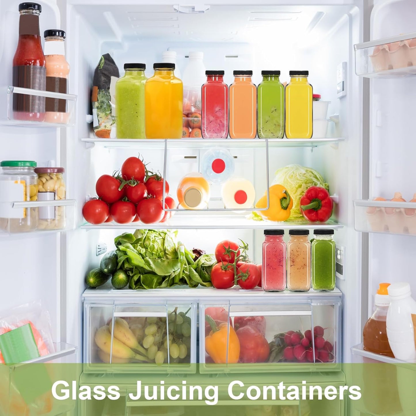 6 pack 8 oz Glass Juice Bottles with Lids, 250 ml Reusable Glass Water Bottles, Empty Drink Containers Drinking Jars with Brush, for Milk, Juicing, Kombucha, Ginger