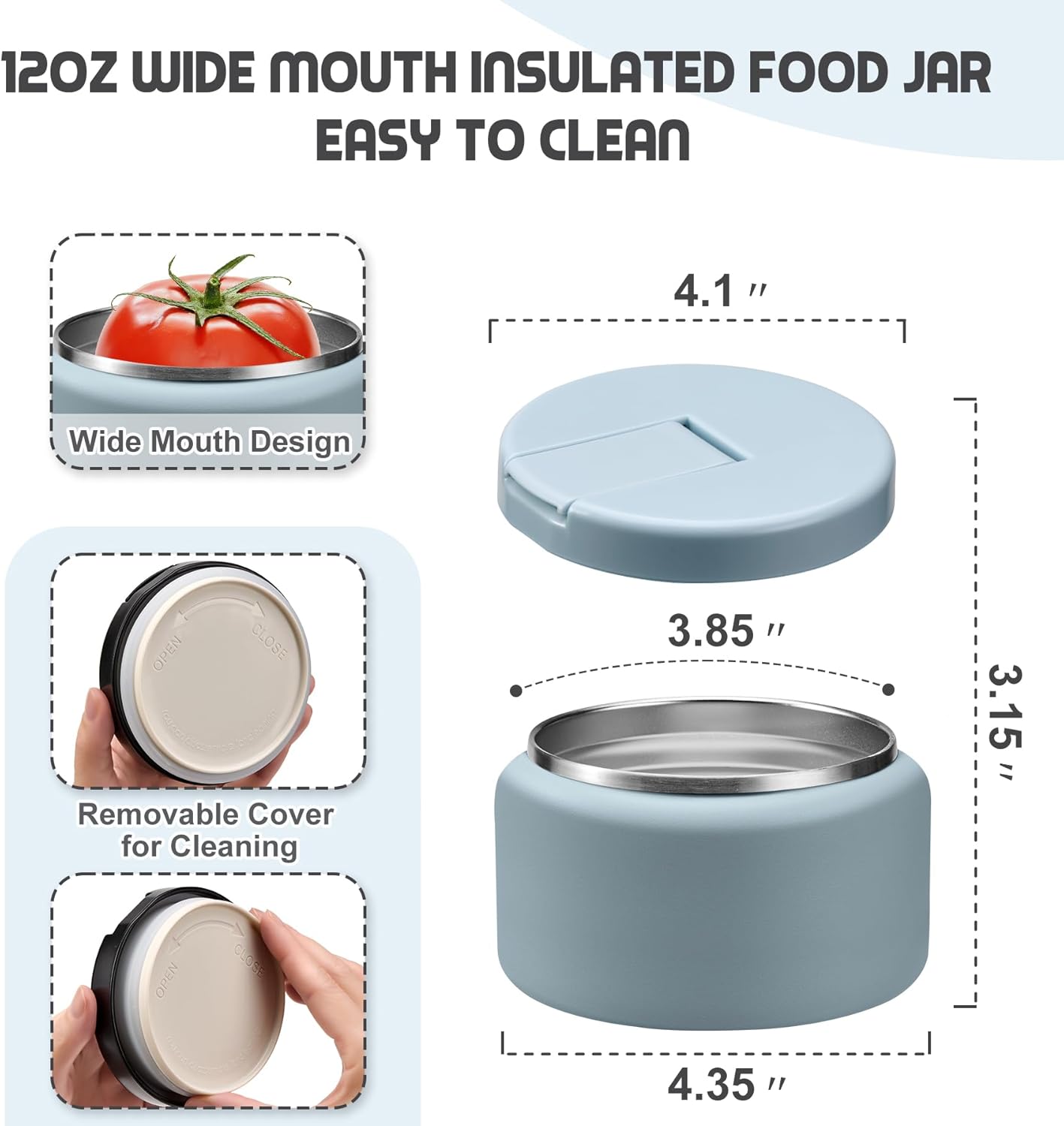 13.5oz Soup Thermo for Hot Food Kids with Buckle Lid Insulated Vacuum Food Jar Wide Mouth Leakproof Stainless Steel Lunch Container (Blue)