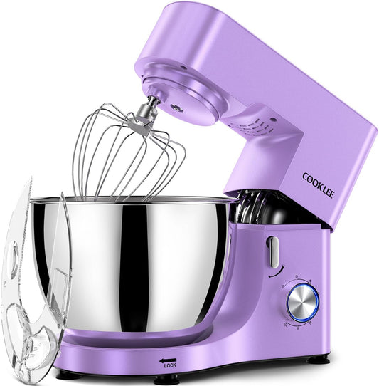 COOKLEE Stand Mixer, 9.5 Qt. 660W Electric Kitchen Mixer with Dishwasher-Safe Dough Hooks, Flat Beaters, Wire Whip & Pouring Shield Attachments for Most Home Cooks, Lavender