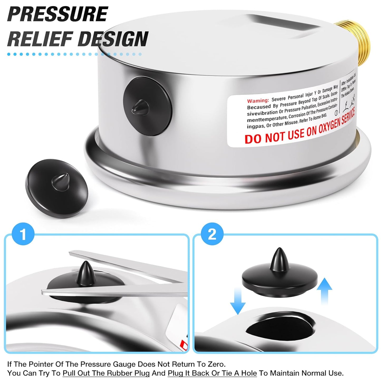 MEANLIN MEASURE -30~0Psi Stainless Steel 1/4" NPT 2.5" FACE DIAL,Vacuum Liquid Filled Pressure Gauge,Single Scale, WOG Water Oil Air Lower Mount, with 1/4" x 1/2" NPT and 1/4" x 3/8" NPT Hex Bushing