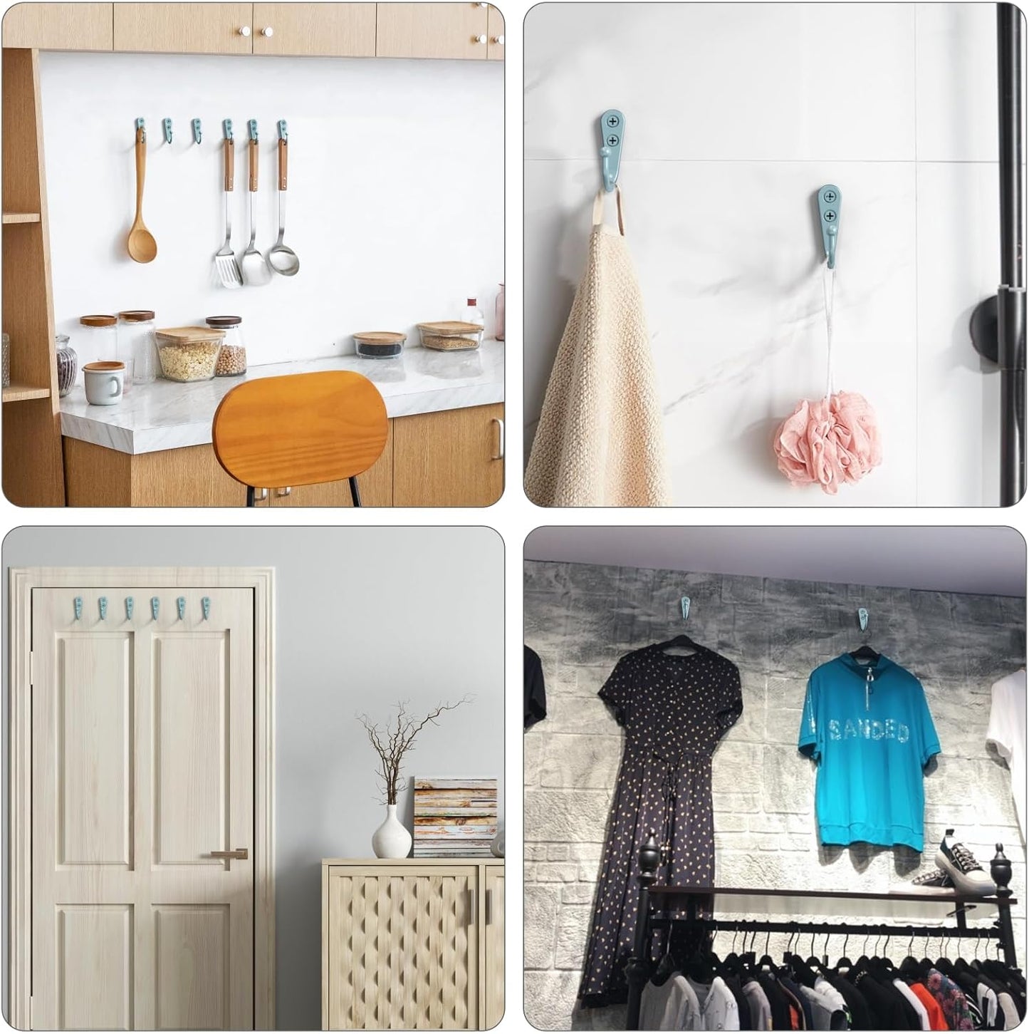 15 Pcs Black Wall Mounted Coat Hooks, Hanger Hook with 30 Pieces Screws for Towel, Key, Robe, Scarf, Bag, Cap, Coffee Cup, Mugs（Bule）