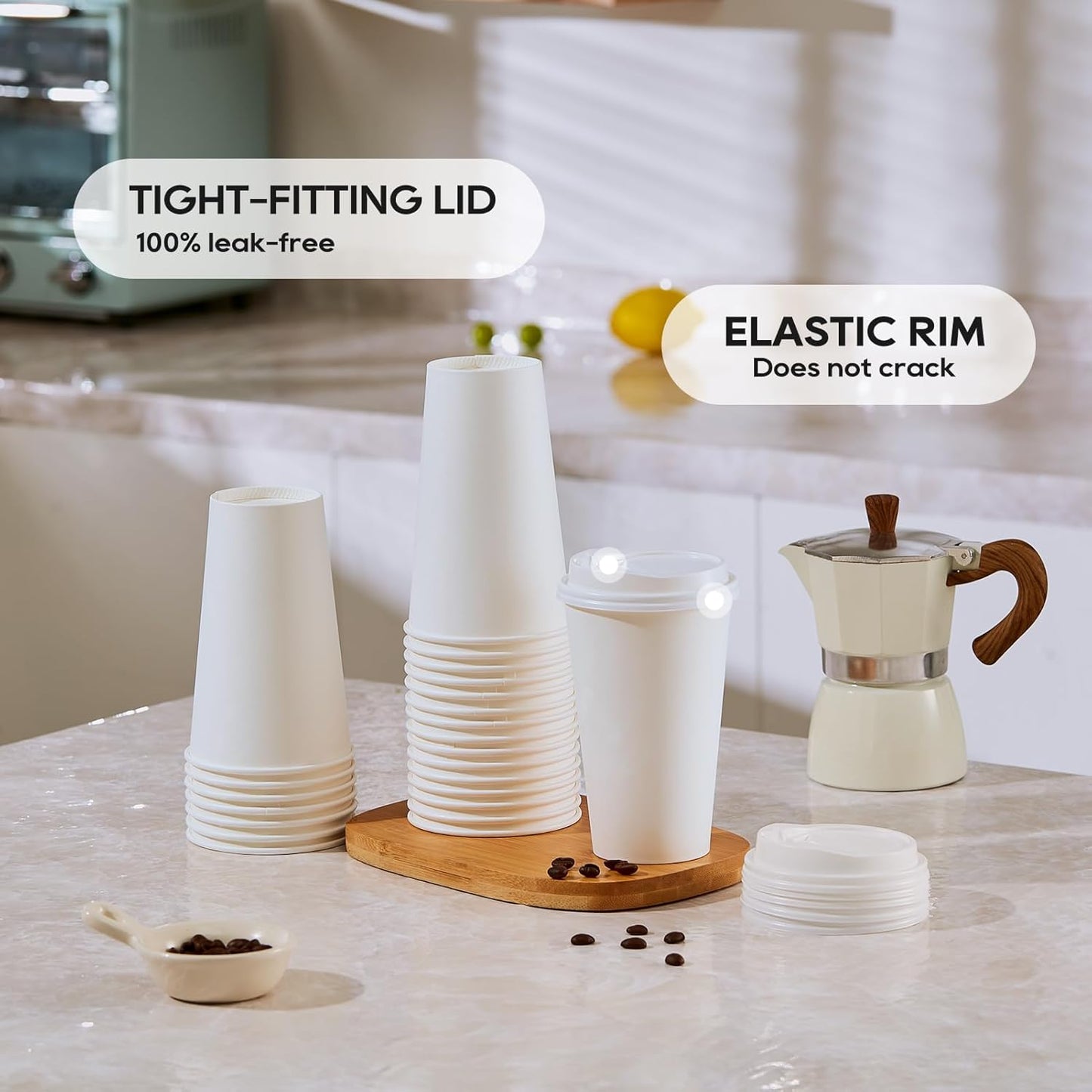 JOLLY PARTY [100 Pack] 20 oz Paper Coffee Cups, Disposable Paper Coffee Cup with Lids, Hot/Cold Beverage Drinking Cup for Water, Juice or Tea, Suitable for Home, Shops and Cafes