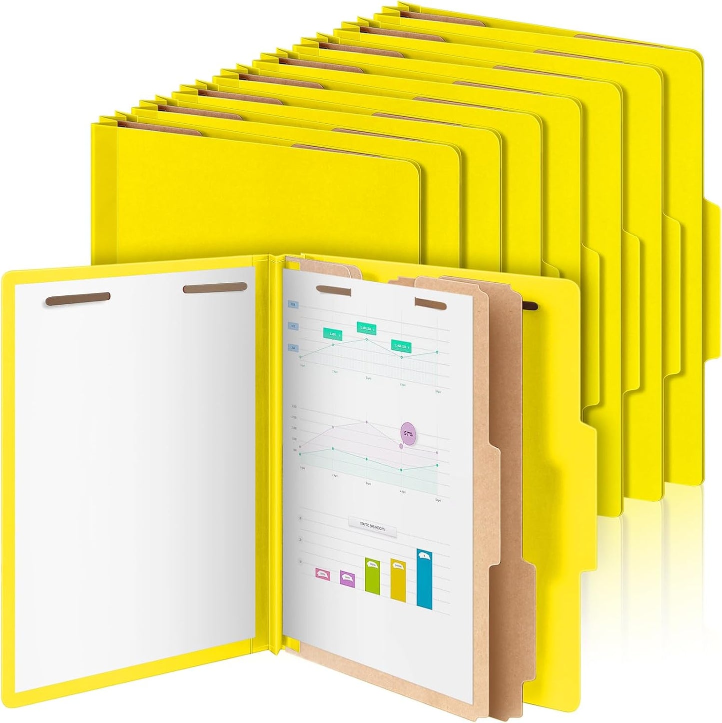 12 Pcs Classification Folders Letter Size Bulk - 2 Dividers Pressboard File Folder with 3. 5 Inch Expansion, 2 Prongs Fastener, Heavy Duty Office File Organizer for Teacher Medical (Yellow)