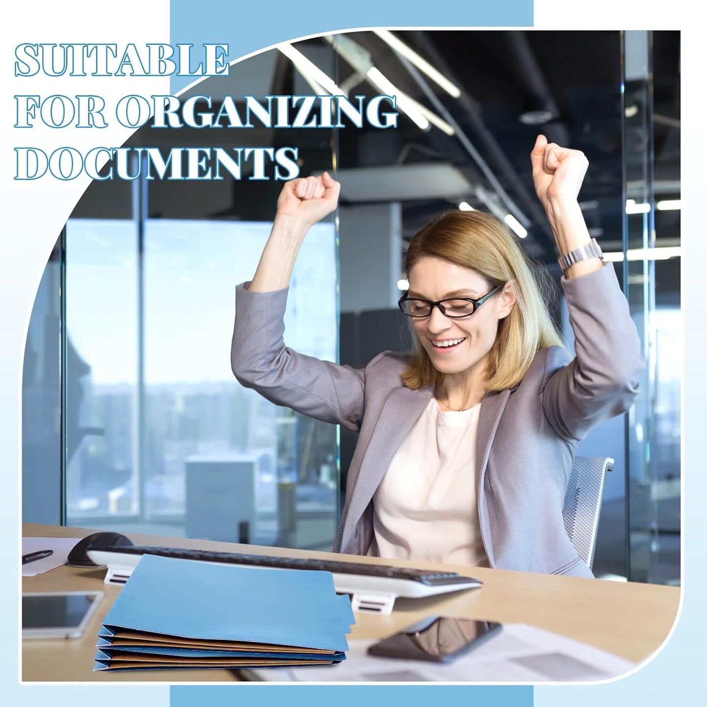 12 Pcs Classification Folders Letter Size, Back to School Supply for Teacher, Student, 2 Pocket Dividers Pressboard File Folder Bulk with 2 Fasteners, 2 in Expanding File Organizer (Blue)