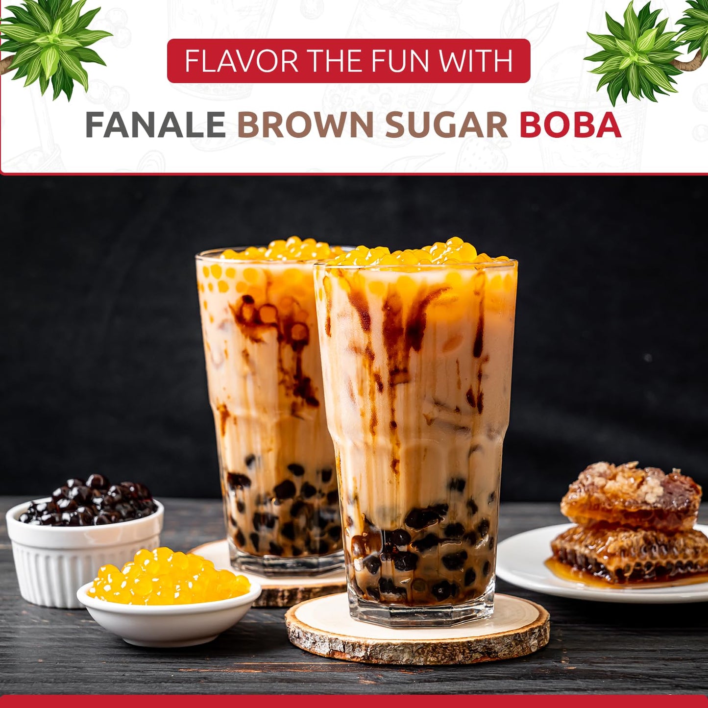 Fanale Brown Sugar Boba Tea Kit with Boba Pearls, US Boba Co Tapioca Pearl Made in USA 1 Pound, Brown sugar boba milk tea, Hand Crafted Brown Sugar Syrup 12 oz for Bubble Milk Tea Coffee Desserts