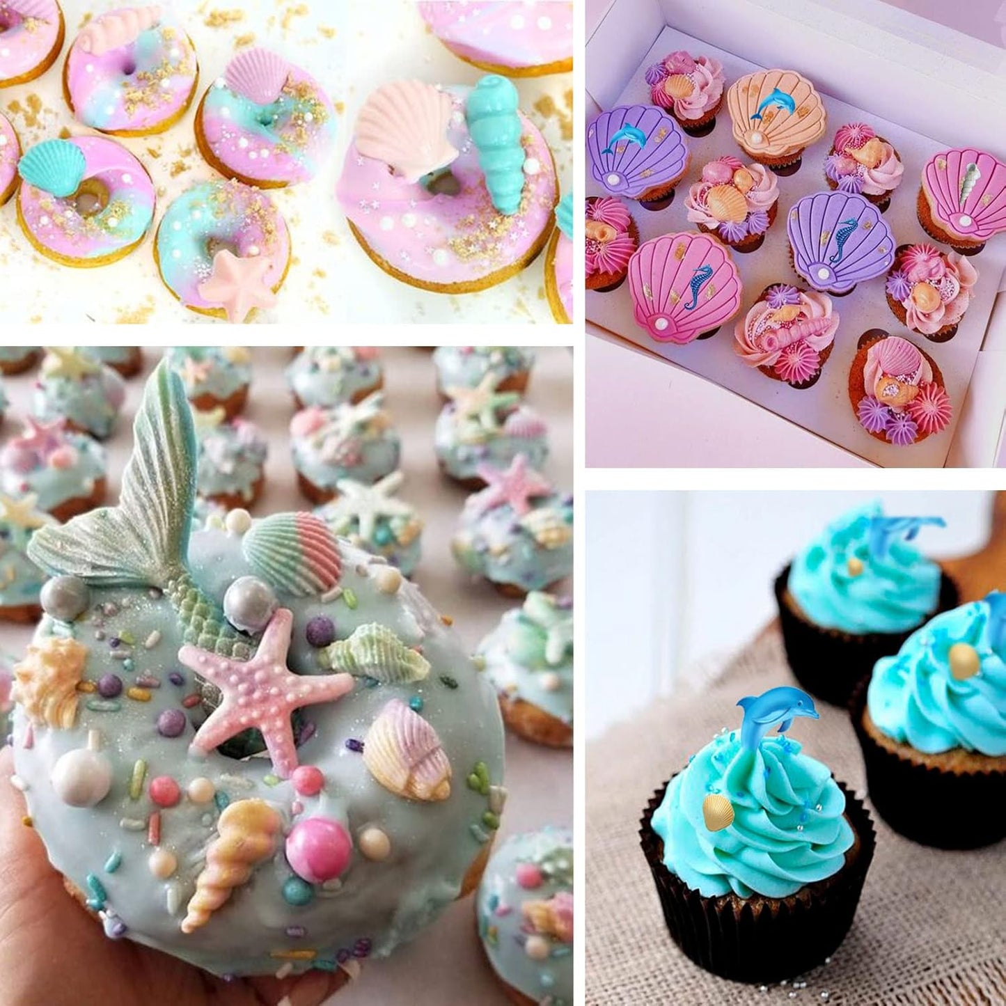 MEMOVAN Marine Theme Silicone Fondant Mold 4pcs Under the Sea Cake Mold Hippocampus Seaweed Sea Fish Crab Coral Conch Sea Shell Silicone Chocolate Mold for DIY Ocean Theme Cake Cookie Chocolate Candy