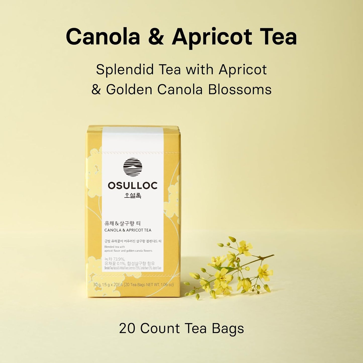 OSULLOC Canola & Apricot Tea (Aromatic Canola flower & Apricot), Premium Blended Tea from Jeju, Tea Bag Series 20 count