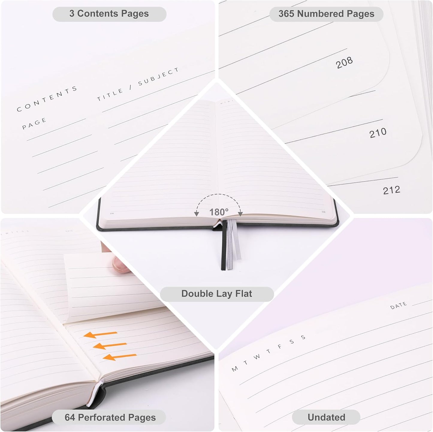 &And Per Se Lined Journal Notebook, 365 Pages, A5, 5.7'' x 8'' 100GSM Thick Paper, Journals for Writing, Hardcover Notebooks for Women Men (Black)