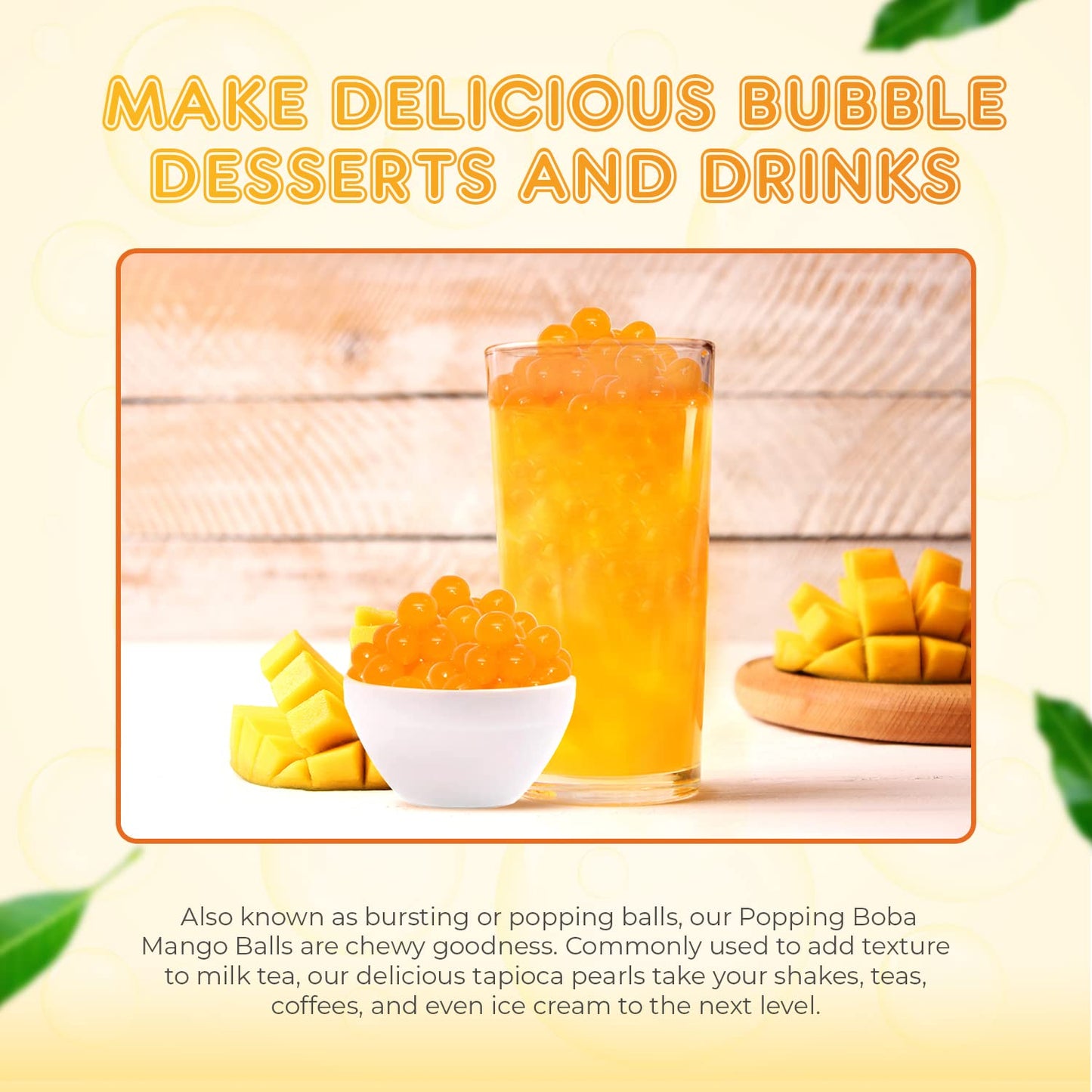 Fanale Popping Boba Pearls for Bubble Tea - 2 lb (1 lb X 2) | Mango | Bursting Boba Pearls Bubble 450g X 2 | Real Fruit Juice for Shakes, Dessert, Smoothie | FPB002-SP450 X 2