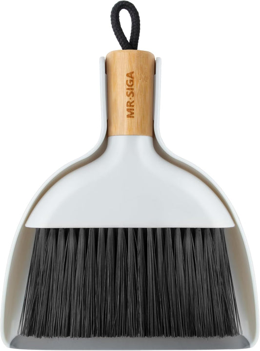 MR.SIGA Mini Dustpan and Brush Set, Portable Cleaning Brush and Dustpan Combo with Bamboo Handle, 1 Set