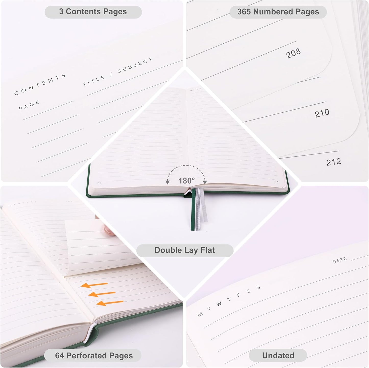 &And Per Se Lined Journal Notebook for Women&Men with Pattern, 365 Pages, 5.7'' x 8'' 100GSM Thick Paper, A5 Journals for Writing(Dark Green)