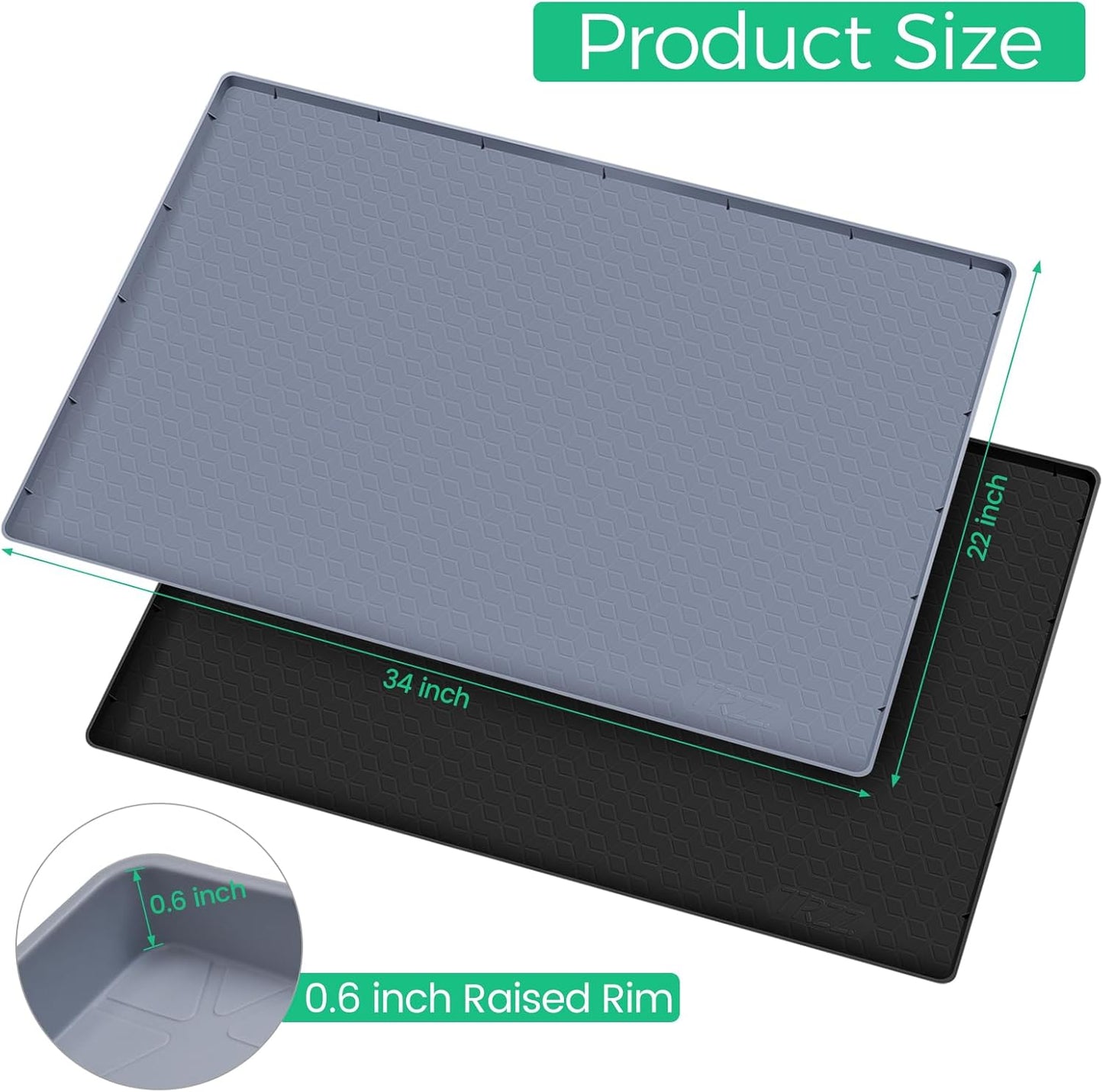 TRZZ Silicone Waterproof Under Sink Mat 34" x 22", Drip Tray and Cabinet Liner for Kitchen and Bathroom, Prevents Water Damage and Organizes Cabinets (Grey)