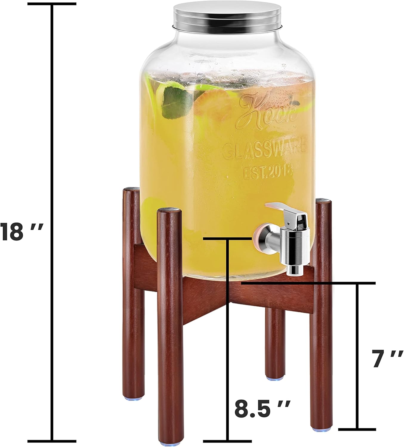Drink Dispenser Stand - Ideal for Drinks Beverages Water Lemonades and Juices - Adjustable, fits Various Sizes of Glass Plastic and Ceramic Dispensers [1-2 Gallon cap] - Dark Wood