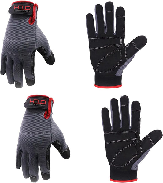 HANDLANDY Work Gloves for Men & Women, Utility Mechanic Working Gloves Touch Screen, Flexible Yard Work Gloves