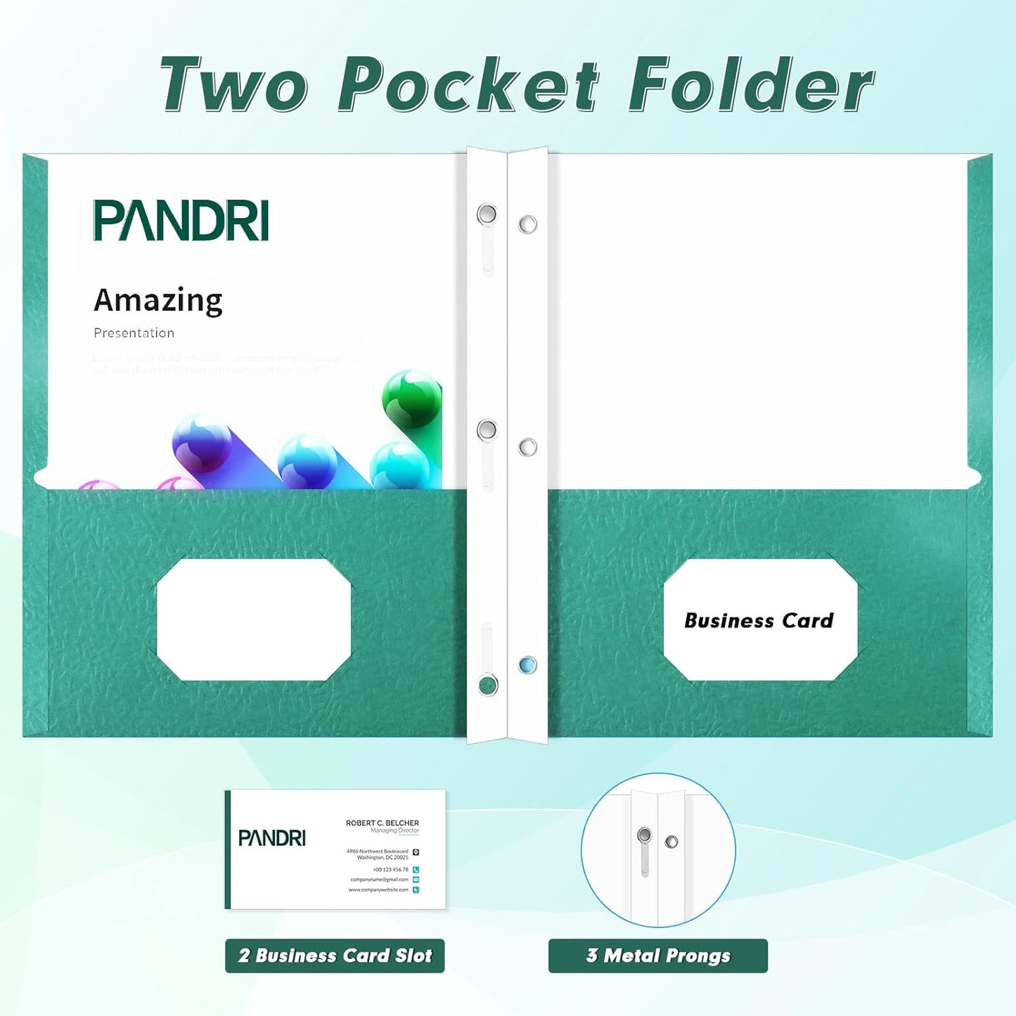 Two Pocket Folders, PANDRI 100 Pack Two Pocket Folders with Prongs, 2 Pocket 3 Prong Folders Designed for Office and Classroom, Letter Size Assorted 5 Colors
