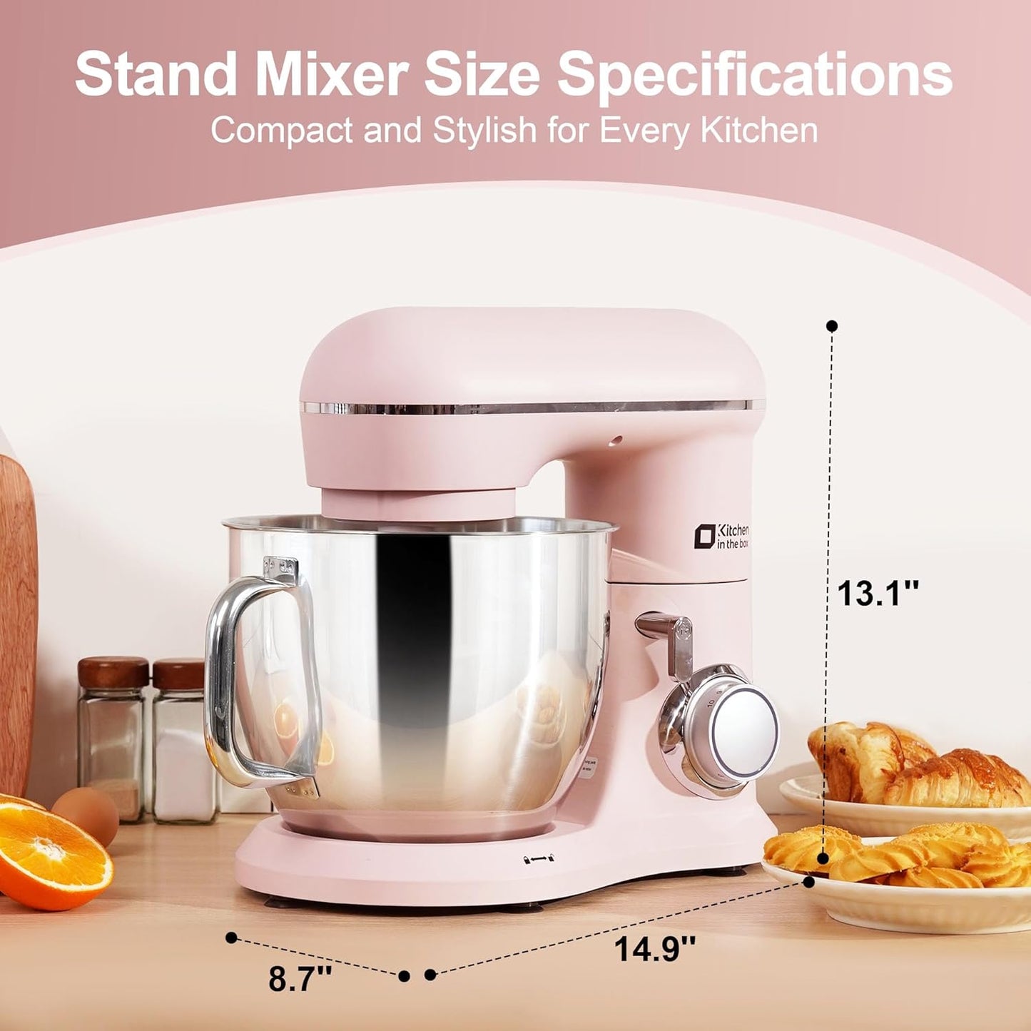 Kitchen in the box 7QT 900W 10-Speed Stand Mixer, Tilt-Head Kitchen Electric Mixer with Dough Hook, Whisk & Flat Beater(Rose pink)