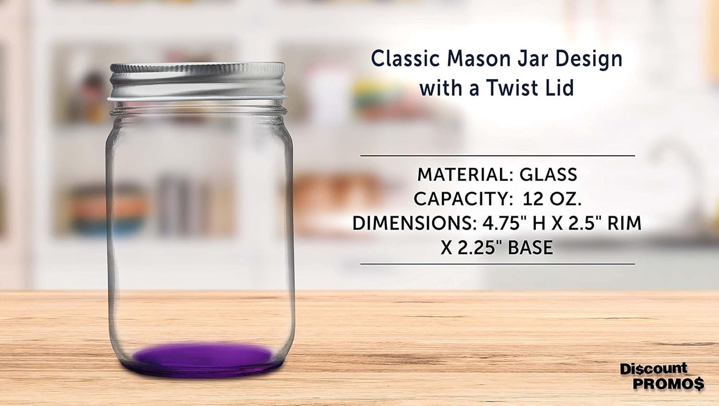 DISCOUNT PROMOS 10 Decorating Mason Jars Set, 12 oz. - Canning, Aluminum Lid - Purple