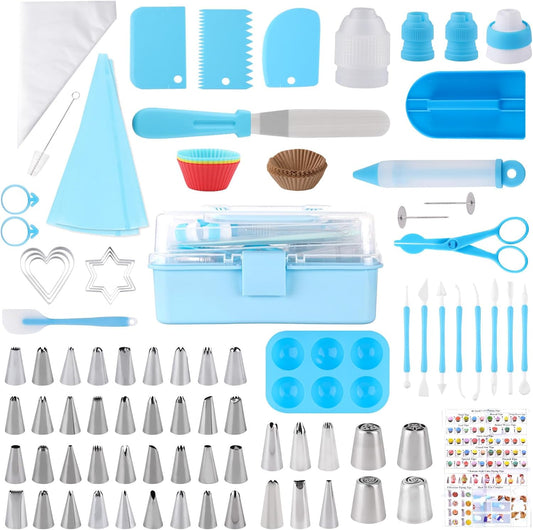 Cake Decorating Kit: Decorating Supplies Tools Kit 238 PCS Baking Accessories Include Spiping Bags and Tips Set, Piping Tips Set, Spatulas, Cake Scraper, 50 Piping Bags, Blue
