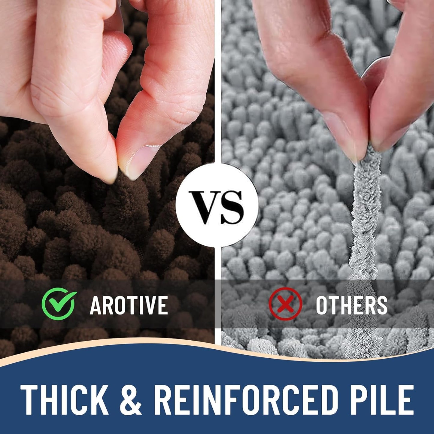 Arotive Luxury Chenille Bathroom Rug Mat, Extra Soft Thick Absorbent Shaggy Bath Rugs, Non-Slip Machine Wash Dry, Plush Bath Mats for Bathroom, Shower and Tub, 47x32, Brown