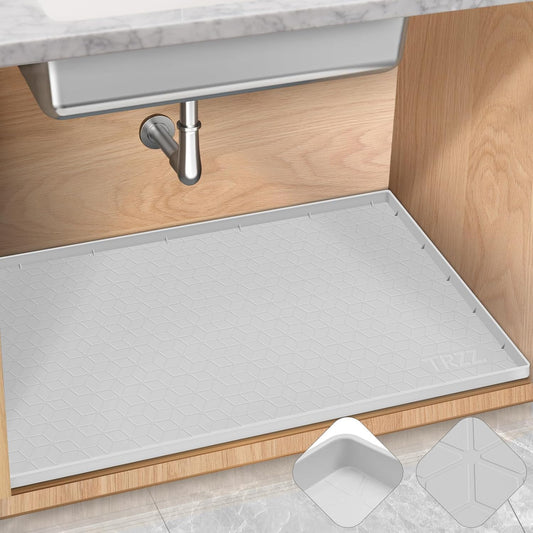 TRZZ Silicone Waterproof Under Sink Mat 22" x 19", Drip Tray and Cabinet Liner for Kitchen and Bathroom, Prevents Water Damage and Organizes Cabinets (Light Grey)