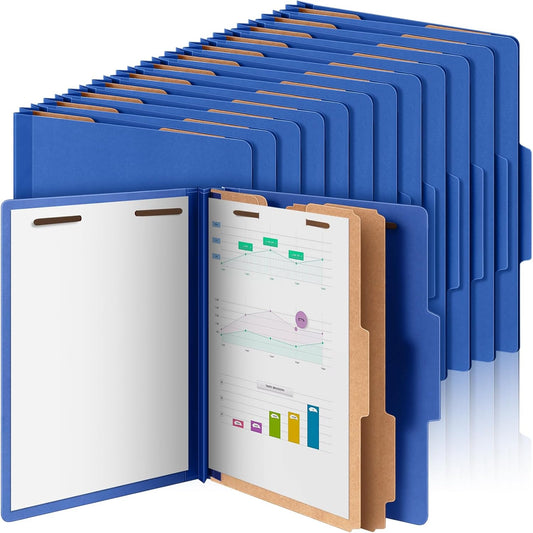 48 Pcs Classification Folders Letter Size, 2 Divider Pressboard File Folders with 3. 5 Inch Expansion, 2 Prongs Fastener, Heavy Duty Office File Organizers for Teachers, Medical (Dark Blue)