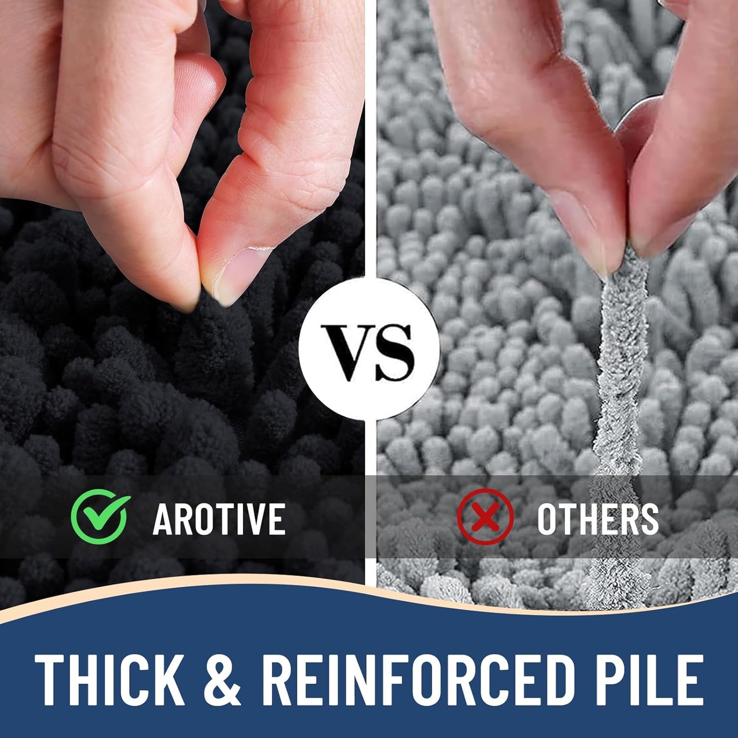 Arotive Luxury Chenille Bathroom Rug Mat, Extra Soft Thick Absorbent Shaggy Bath Rugs, Non-Slip Machine Wash Dry, Plush Bath Mats for Bathroom, Shower and Tub, 24x16, Black