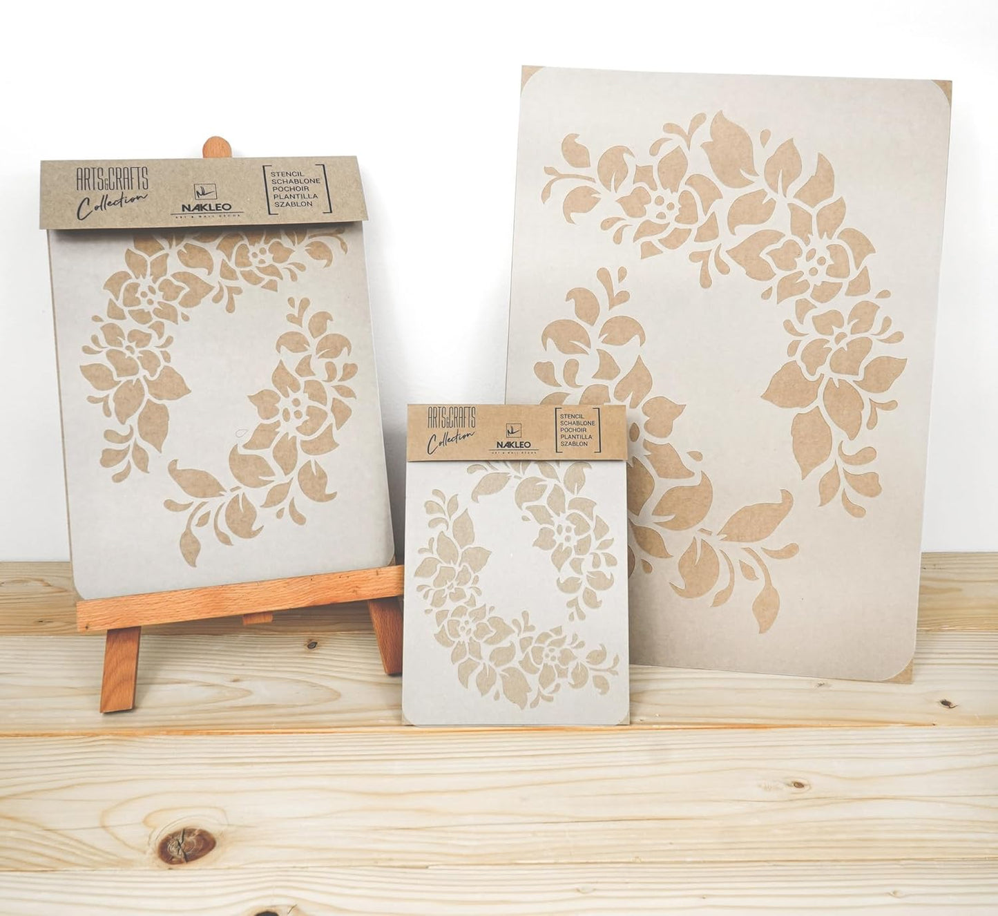 NAKLEO Painting Stencil for Crafts A4 8.3” x 11.8”, Flowers Frame Floral Pattern, Reusable Plastic DIY & Scrapbooking Drawing Template, Decoupage Art Home Decor, Wall Wood Fabric Furniture