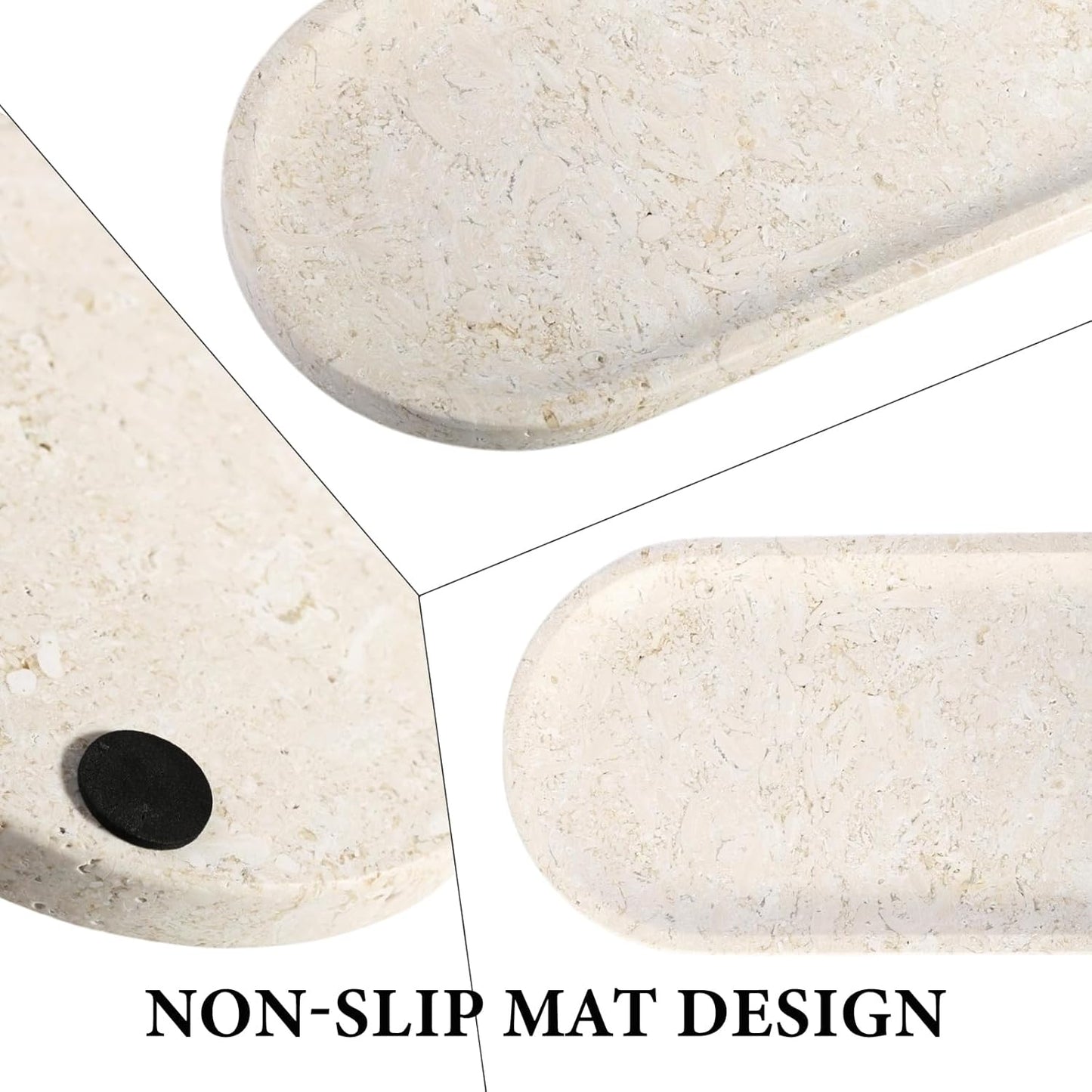 Koville Marble Tray for Bathroom Countertop, 12"x6" Beige Marble Vanity Storage Trays for Perfume, Cosmetics, Jewelry, Stone Tray for Kitchen, Decorative Trays for Dresser Organizer