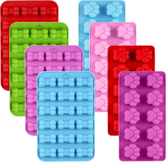 8PCS Silicone Molds Puppy Dog Paw and Bone Shape, Reusable Silicone Chocolate Molds, Non-Stick gummy molds, Dog Treat Molds, Used for Chocolate, Candy,Pudding, Jelly,Ice Cube,Biscuits
