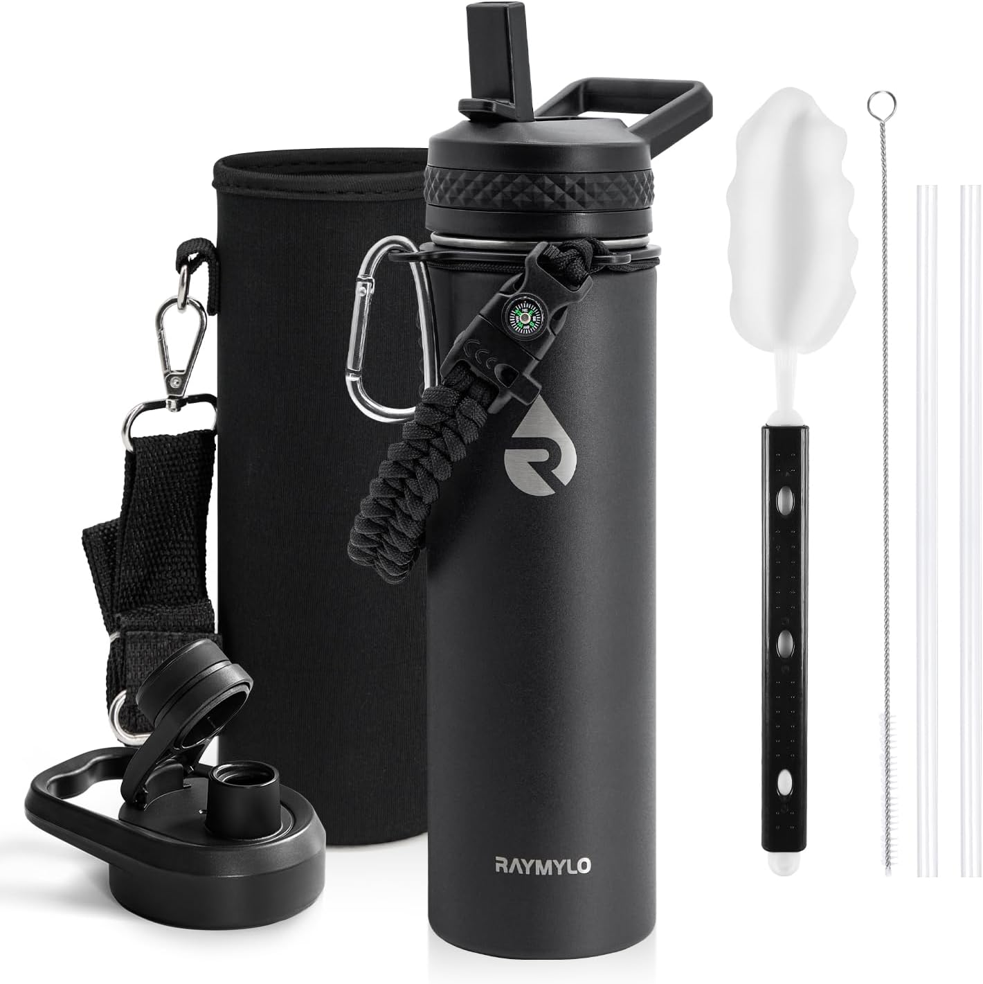 Insulated Water Bottle 20 oz, Triple Wall Vacuum Stainless Steel (Cold for 48 Hrs), Leak Proof & Non-BPA, Kids Water Bottle Jug for School with Straw Spout Lids, Magic Black