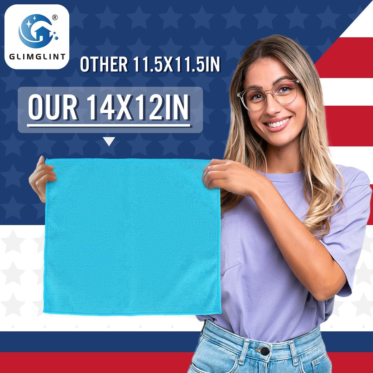 GLIMGLINT Microfiber Cleaning Cloth, 150 Pack Cleaning Rags, Cleaning Towels with 3 Color Assorted, Shop Towels 14"X12"(Yellow/White/Blue)