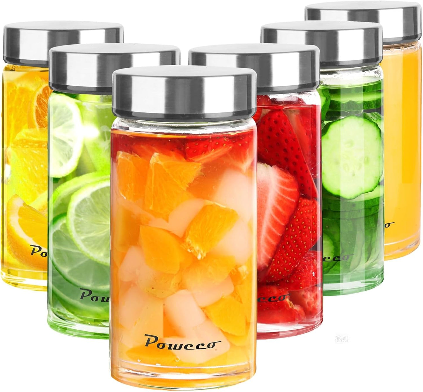 12oz Glass Juice & Water Bottles 6-Pack with Lids- Wide Mouth Reusable Borosilicate Glass- for Juicing, Smoothies, Protein Shakes, Blender & Shaker Bottle- Refillable & Dishwasher Safe(12 oz/400ml)