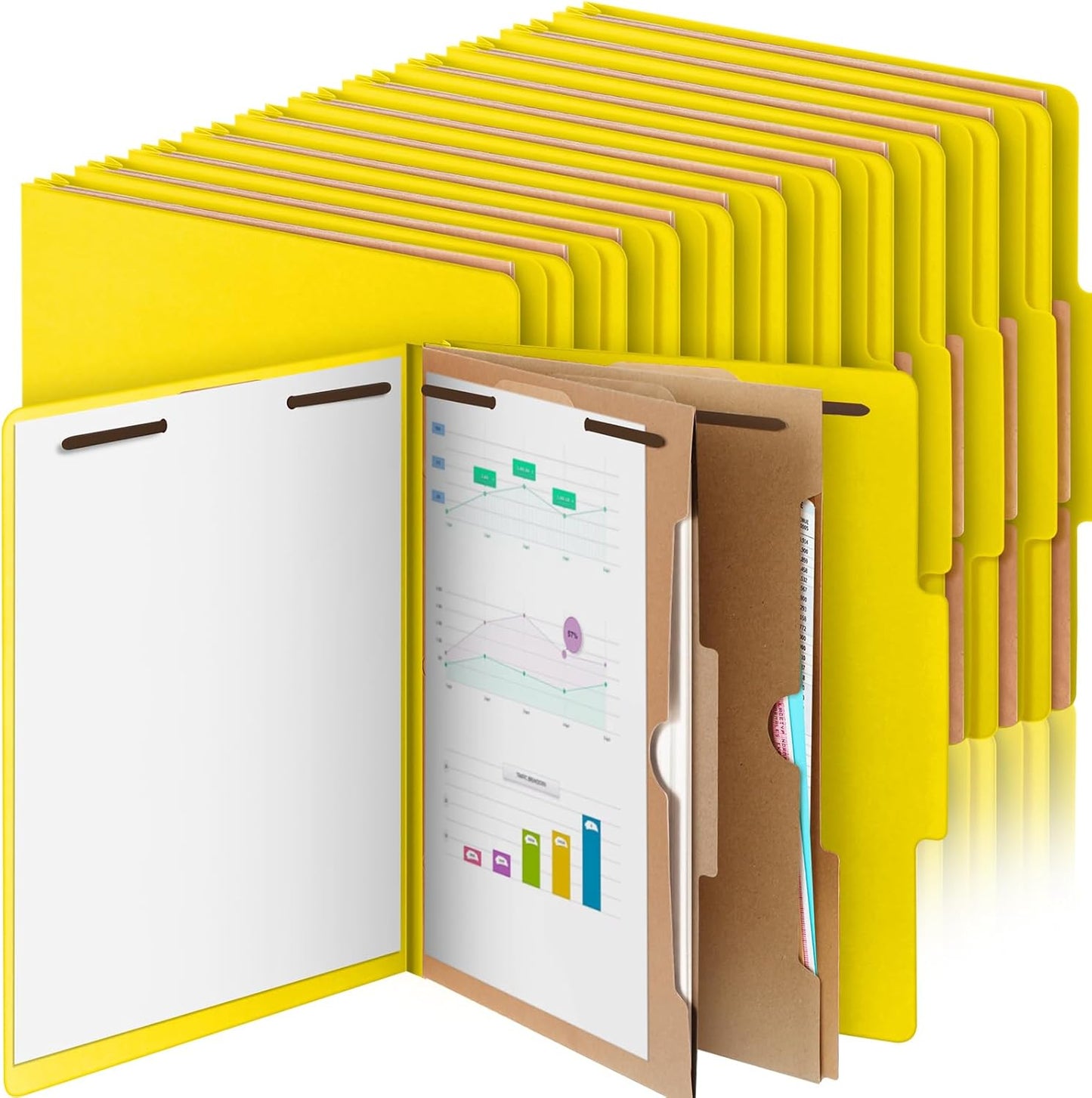 24 Pcs Classification Folders Letter Size, Back to School Supply for Teacher, Student, 2 Pocket Dividers Pressboard File Folder Bulk with 2 Fasteners, 2 in Expanding File Organizer (Yellow)
