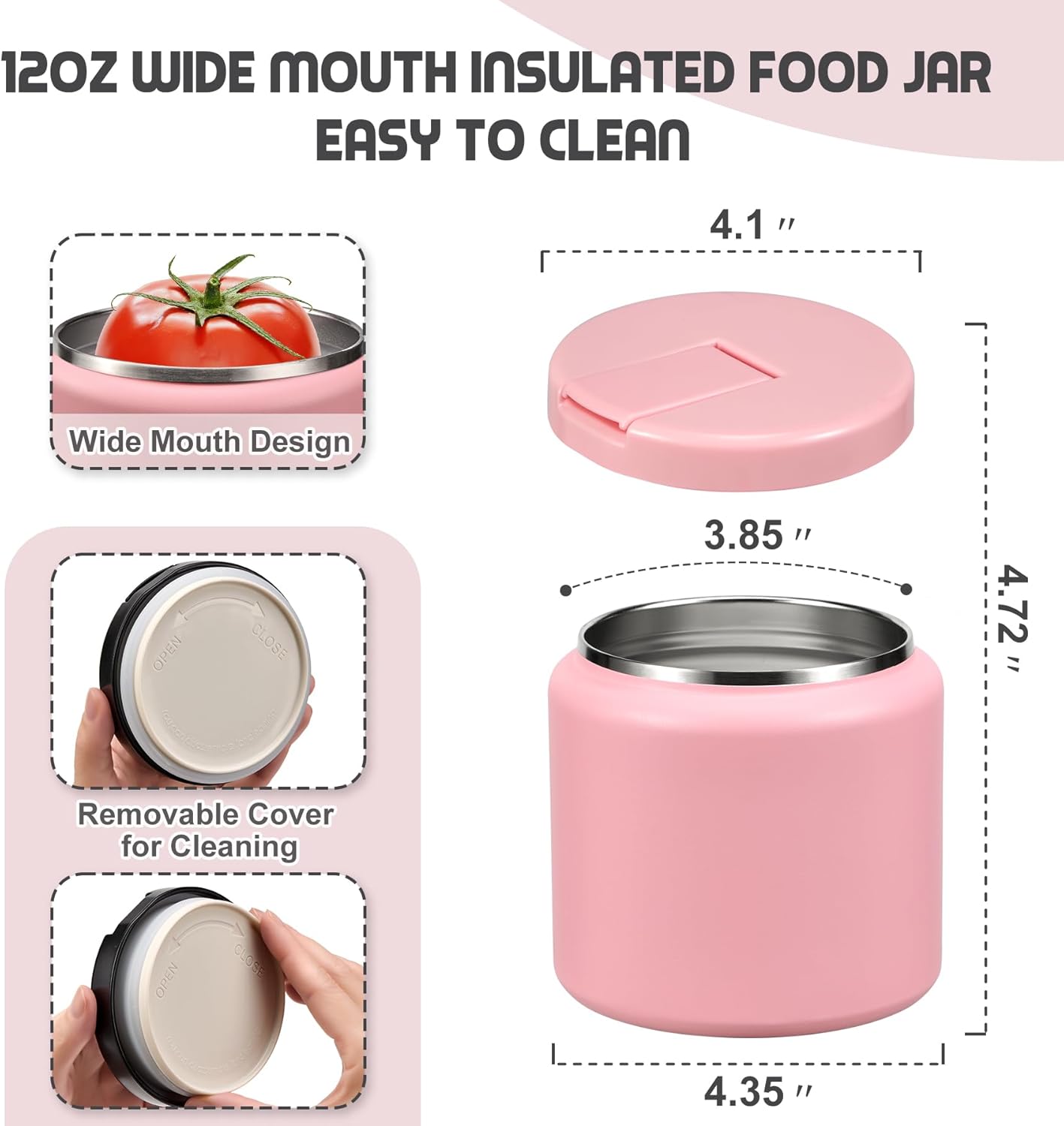 26oz Soup Thermo for Hot Food Kids with Buckle Lid Insulated Vacuum Food Jar Wide Mouth Leakproof Stainless Steel Lunch Container (Pink)