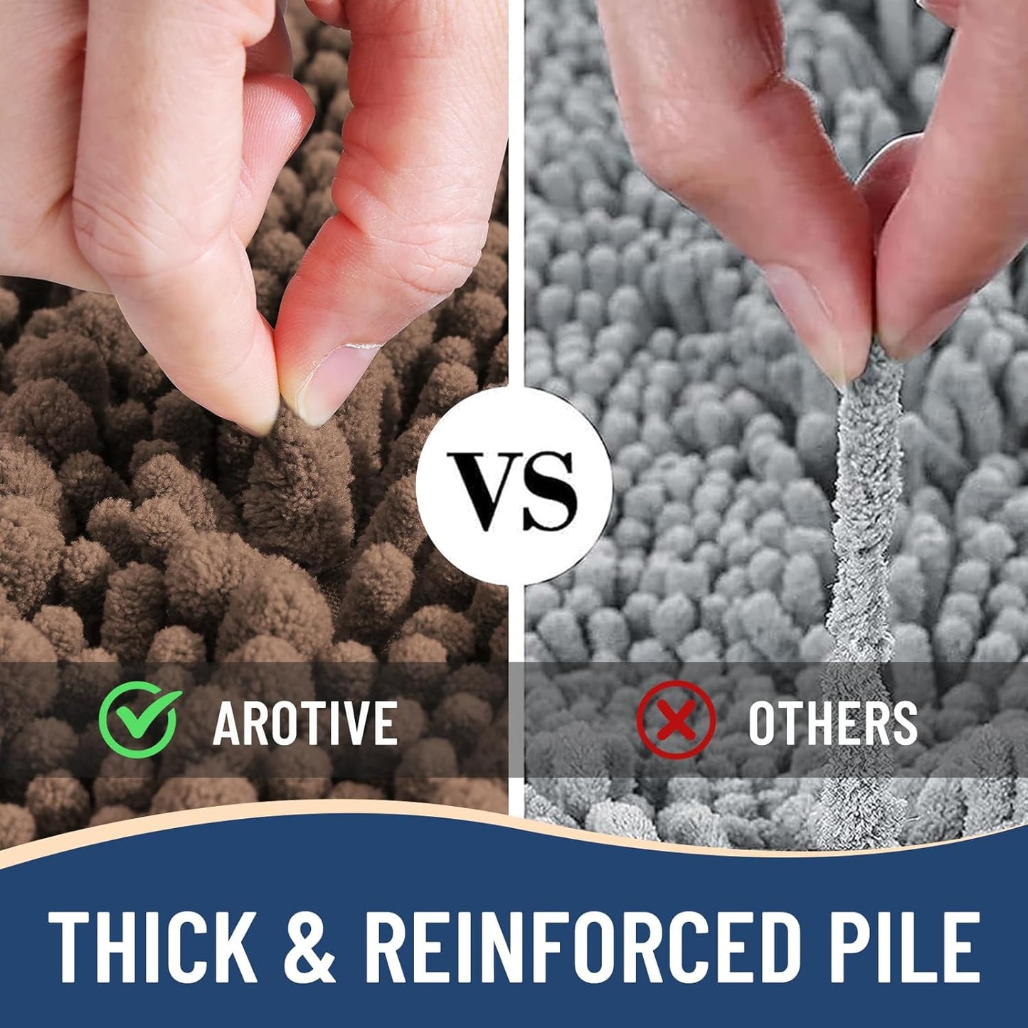 Arotive Luxury Chenille Bathroom Rug Mat, Extra Soft Thick Absorbent Shaggy Bath Rugs, Non-Slip Machine Wash Dry, Plush Bath Mats for Bathroom, Shower and Tub, 24x16, Mocha