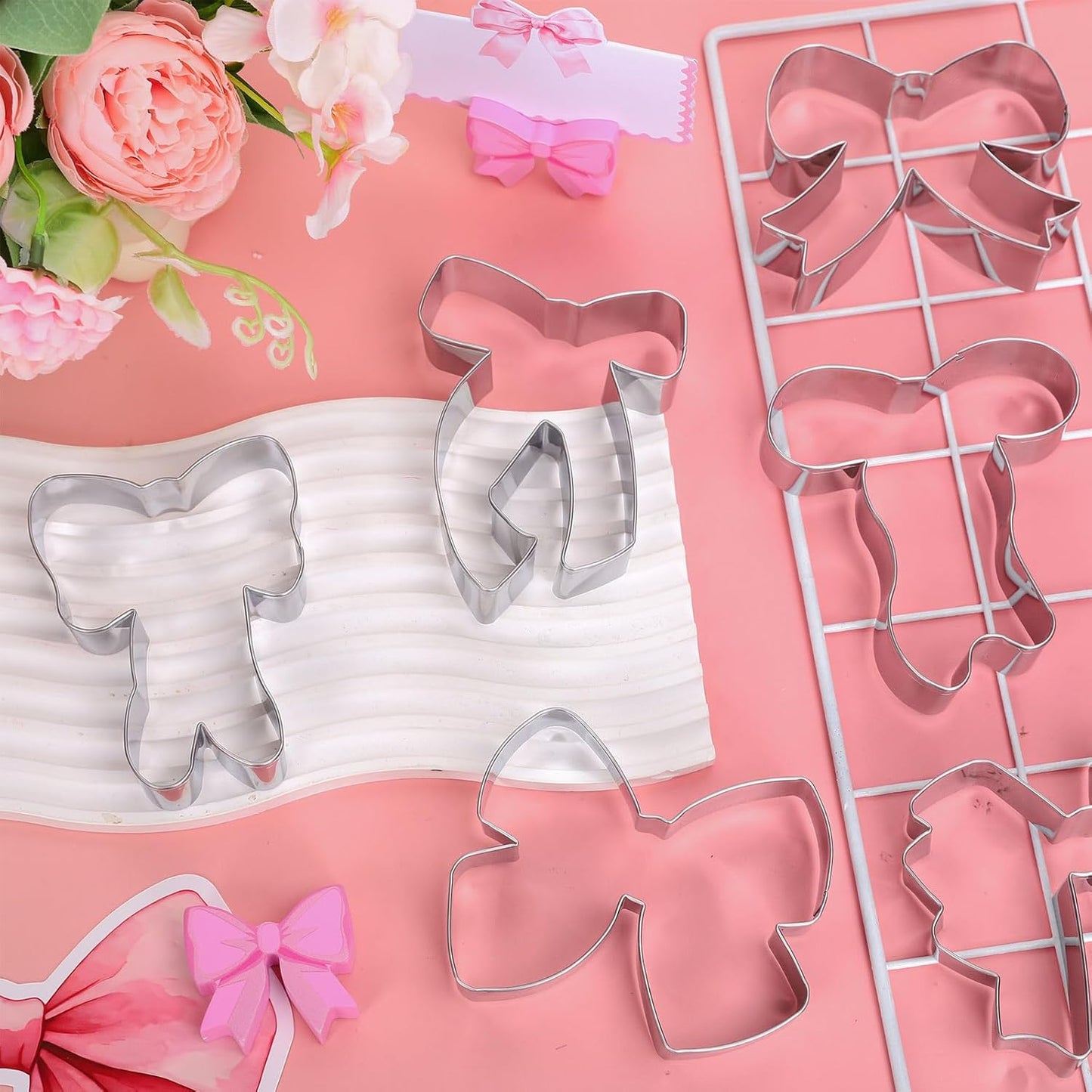 6Pcs Bowknot Cookie Cutters Coquette Bow Shape Cookie Cutting Molds Biscuit Cutters for Women Birthday Wedding Baby Shower DIY Craft Baking Supplies