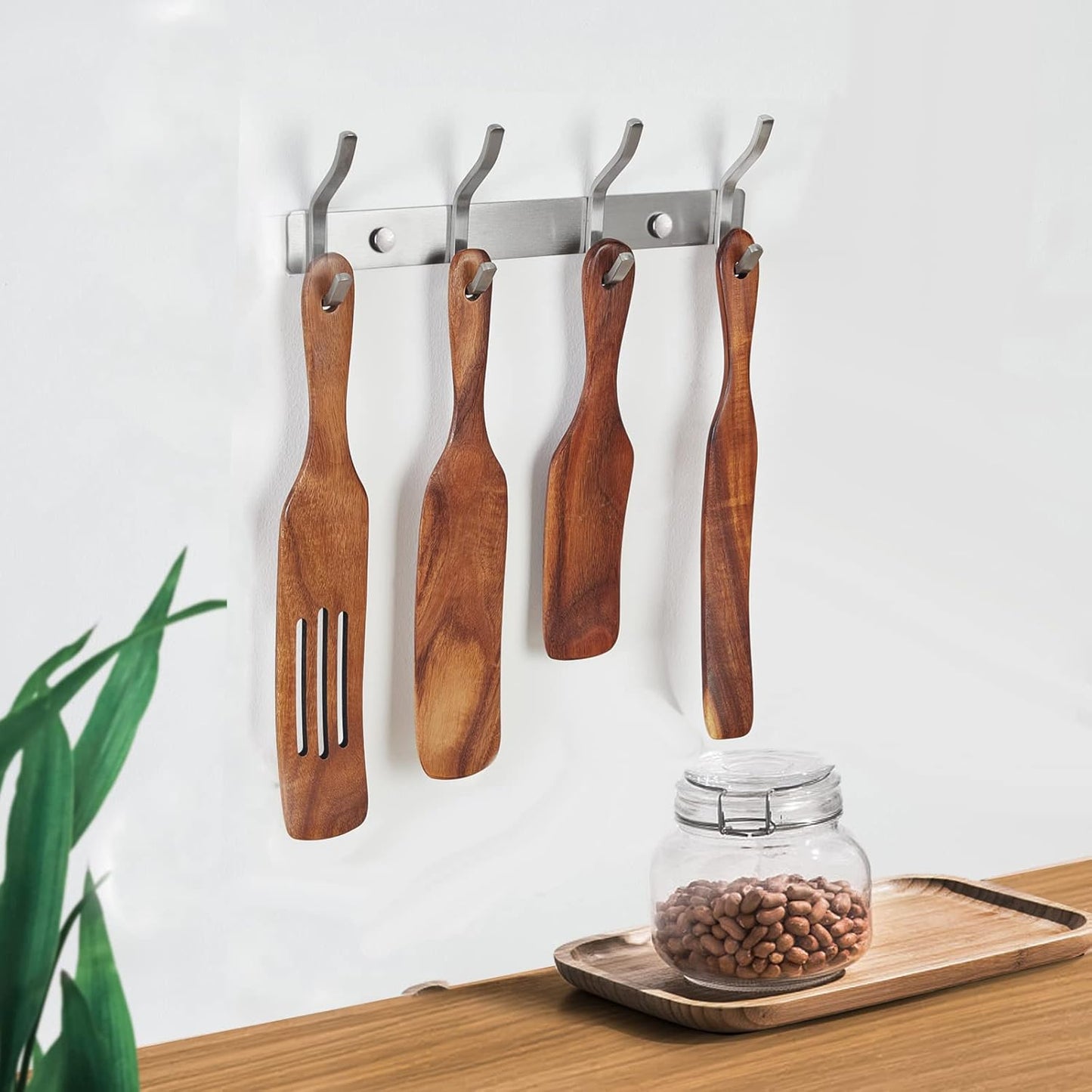 Wall Hooks Heavy Duty, 12 Inch Coat Rack Wall Mount with 4 Hooks, Silver Wall Hooks for Hanging Backpack, Bag, Purse, Clothes, Hat, Coat, Towel | Entryway & Bathroom Storage Organization Hanger