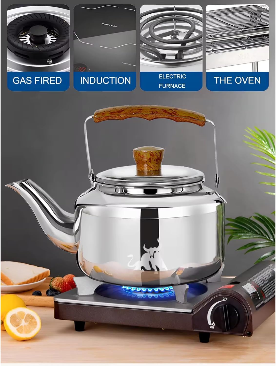 Chandler 3.12 Liter Tea Pots, Vintage Tea Kettle - 0.4mm Stainless Steel Pot - Hard to Dent | Ergonomic Handle with a Cool Grip | Portable Tea Kettle For Camping (Silver Colour)