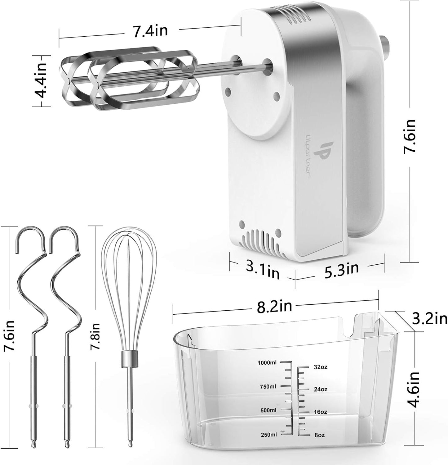 Hand Mixer Electric, 450W Kitchen Mixers with Scale Cup Storage Case, Turbo Boost/Self-Control Speed + 5 Speed + Eject Button + 5 Stainless Steel Accessories, For Easy Whipping Dough,Cream,Cake