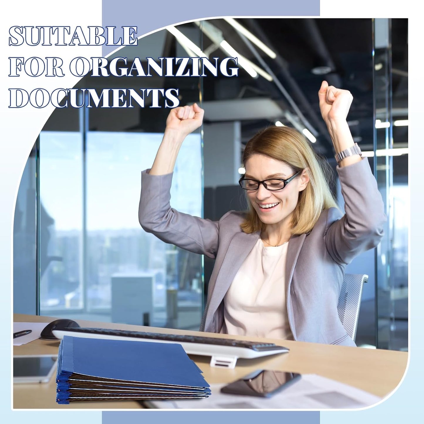 48 Pcs Classification Folders Letter Size, Back to School Supply for Teacher, Student, 3 Dividers Pressboard File Folder Bulk with 2 Fasteners, 3.5 Inch Expanding File Organizer (Dark Blue)