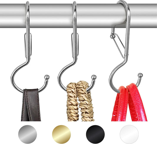 6 Purse Hanger for Closet. Tote Hanger. S-Shaped Hooks S Hooks Twist Design. Anti Drop S-Shaped Hook for hanging handbags with Safety Buckle to Prevent Falls. Heavy Duty. (Silver, Twisted)