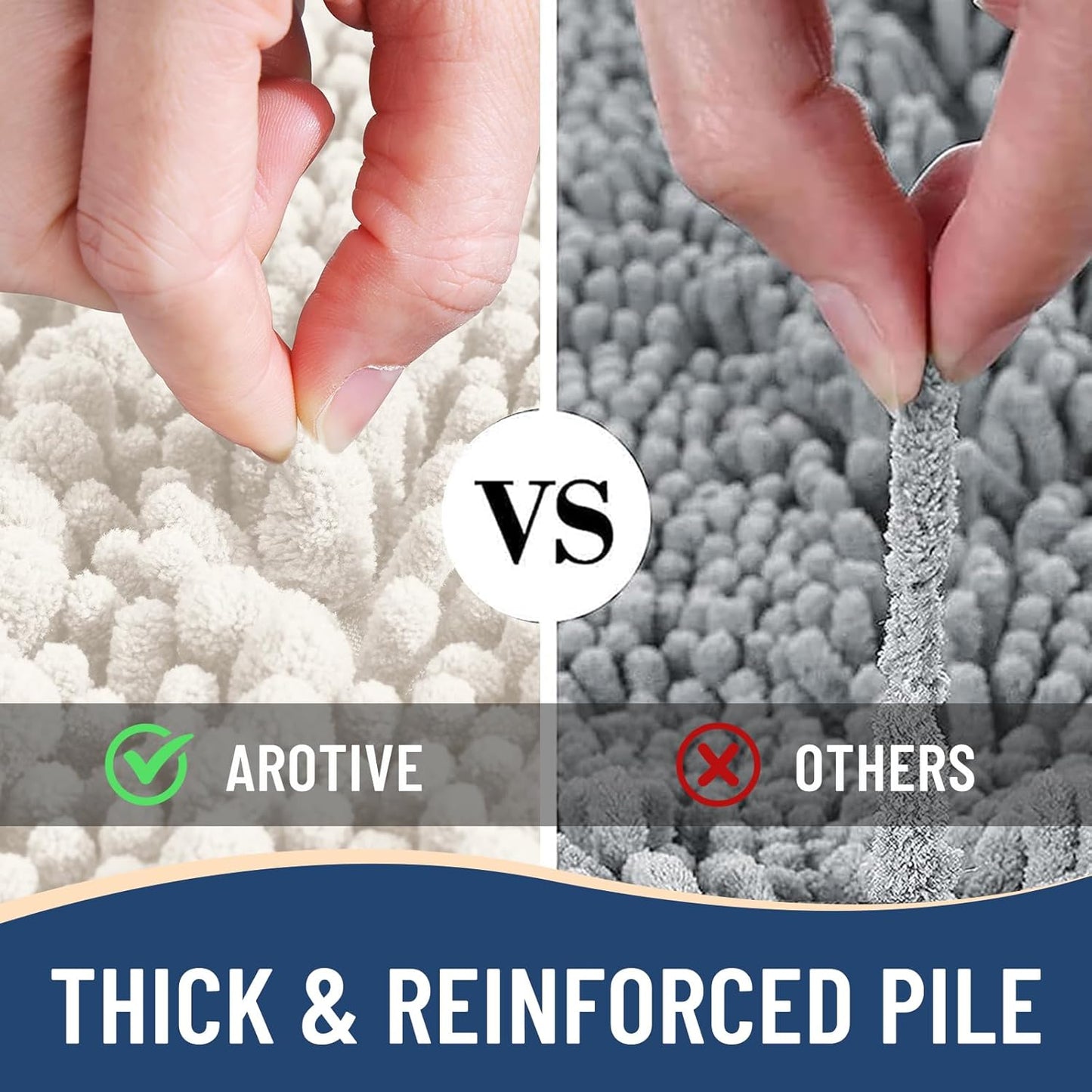 Arotive Luxury Chenille Bathroom Rug Mat, Extra Soft Thick Absorbent Shaggy Bath Rugs, Non-Slip Machine Wash Dry, Plush Bath Mats for Bathroom, Shower and Tub, 54x24, Ivory