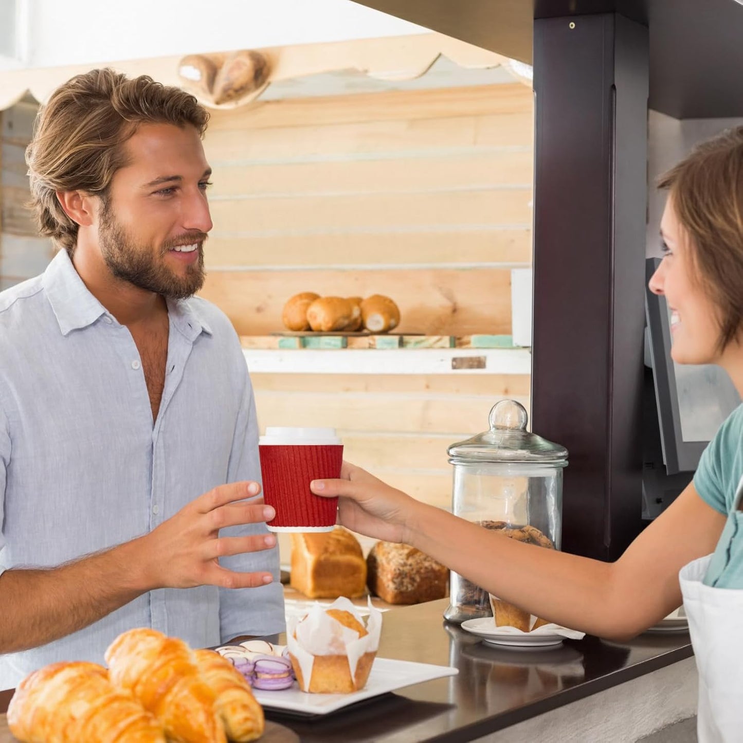 Yaomiao 200 Pcs 4 oz Disposable Espresso Coffee Cups Ripple Corrugated Paper Insulated Hot Cups for Party Cold Drinks Hot Beverage Tea(Red)