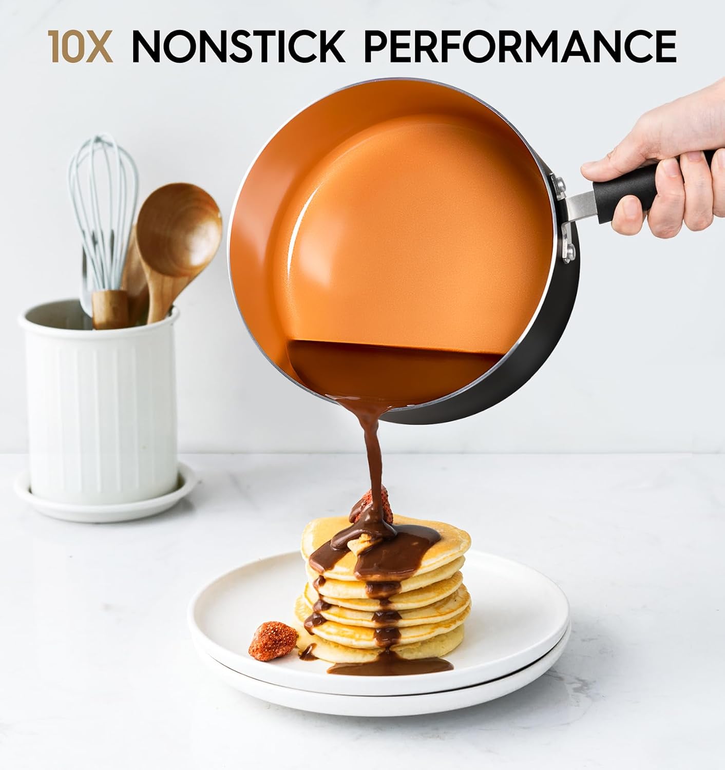 MICHELANGELO Nonstick Sauce Pan With Lid, 3QT Ceramic Saucepan, Copper Saucepans, PFAS-FREE Pot, Small Pots For Cooking, Multipurpose Cooking Pots For Home Kitchen, Dishwasher Safe