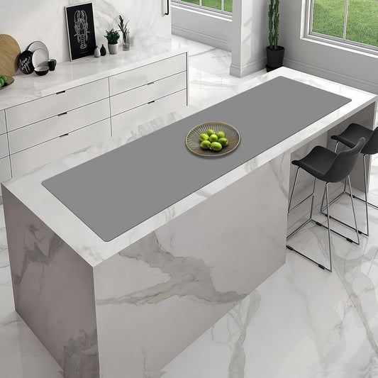 Large Silicone Placemat, 78.7''x15.7''(200cmx40cm) Extra Large Countertop Protector Mat, Heat Resistant Mat for Countertop with Non-Slip, Silicone Mats for Kitchen Counter/Crafts, Light Gray