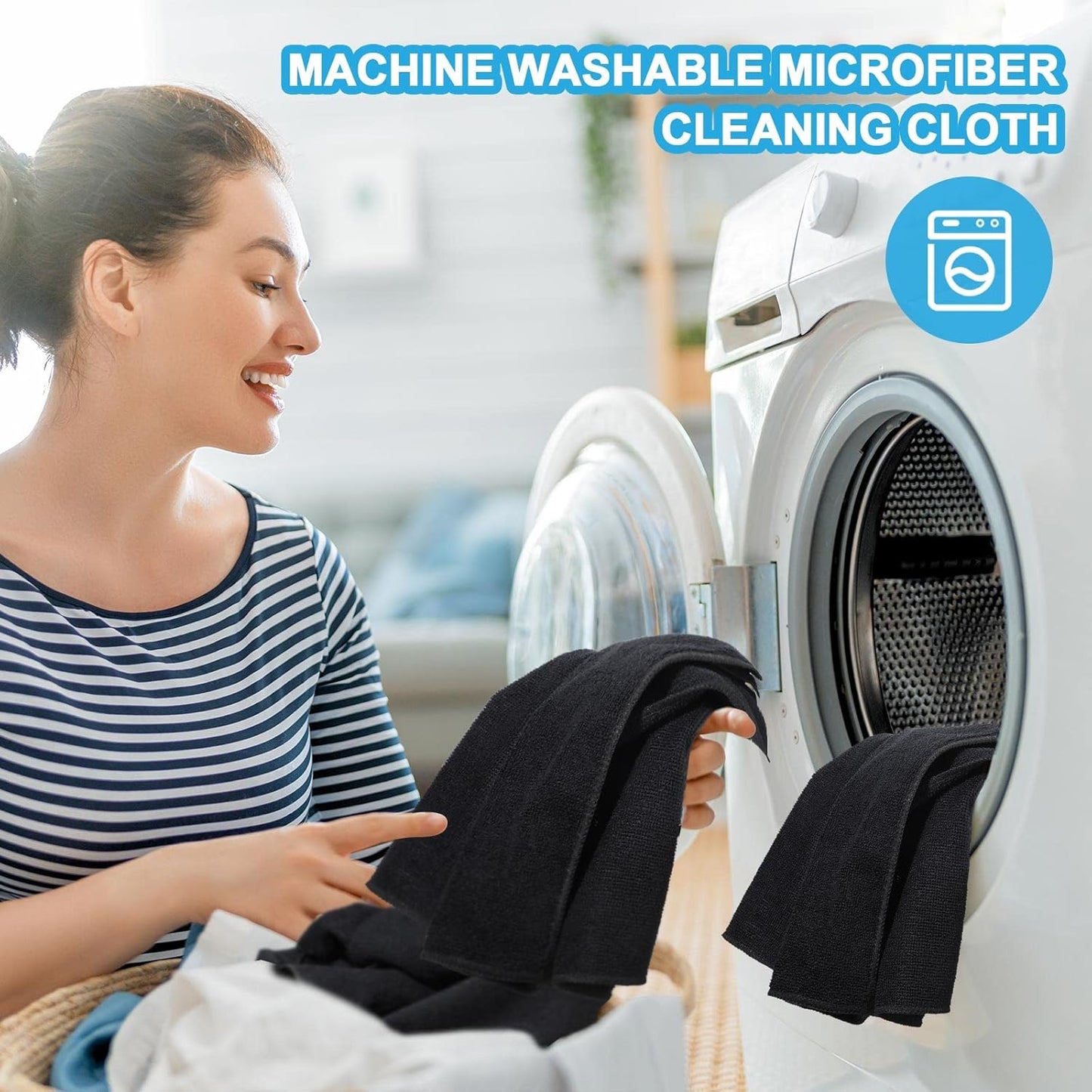 Tenare 100 Pack 12'' x 12'' Microfiber Cleaning Cloths Reusable Cleaning Rags Bulk Microfiber Towels Softer Highly Absorbent Washcloths for House Kitchen Car Window(Black)